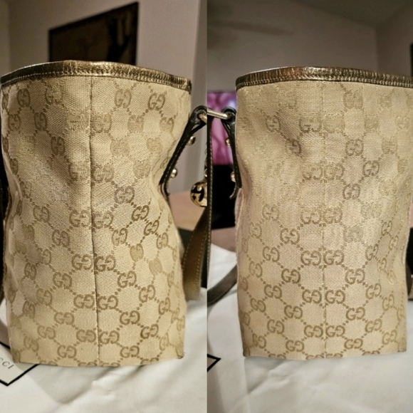 Authentic GUCCI Monogram GG Canvas Jolicoeur Pink and Gold Tote - Picture 4 of 14
